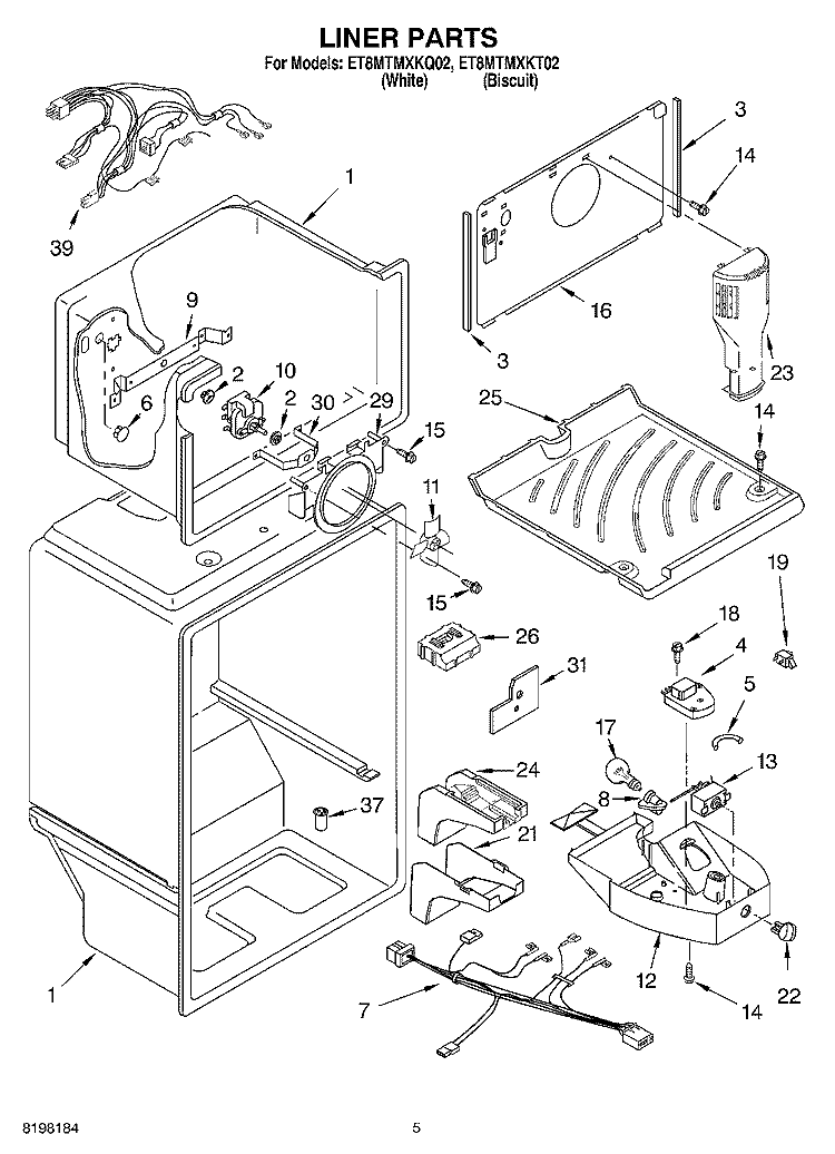 LINER Diagram and Parts List for ET8MTMXKT02  Whirlpool Refrigerator