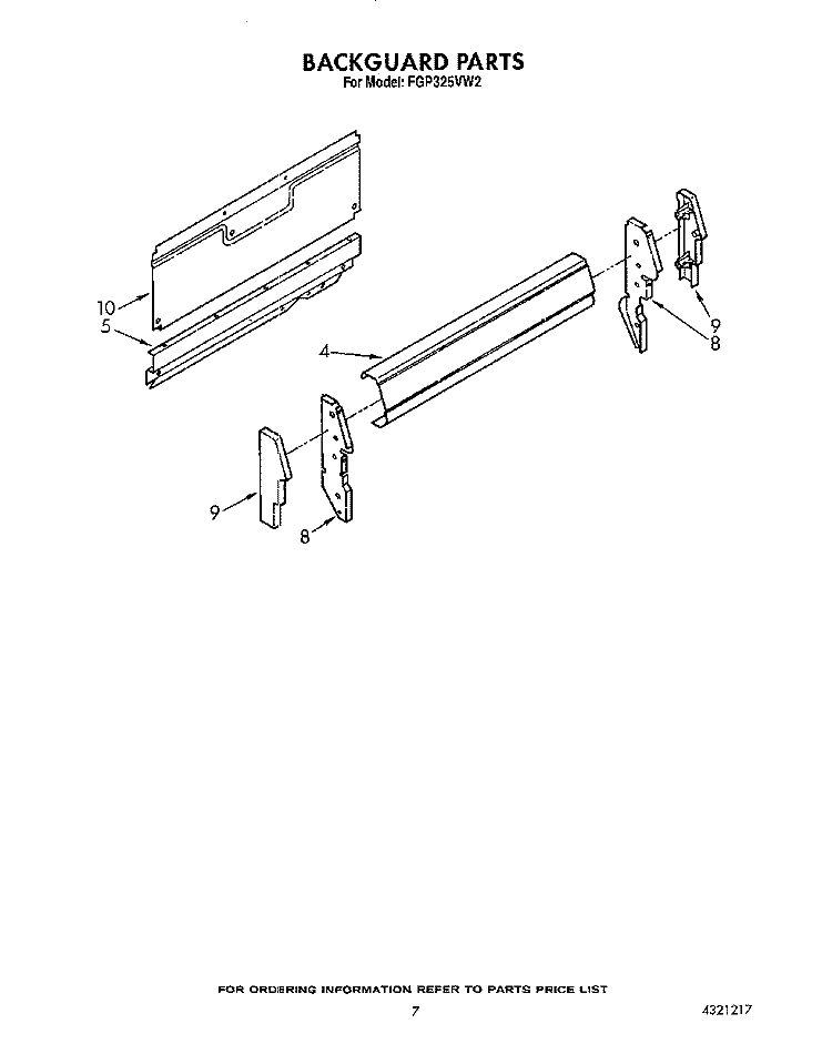 BACKGUARD Diagram and Parts List for FGP325VW2  Roper Range