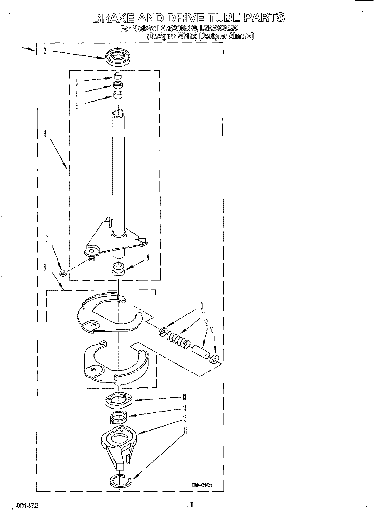 BRAKE AND DRIVE TUBE Diagram and Parts List for LSR8300EQ0  Whirlpool Washer