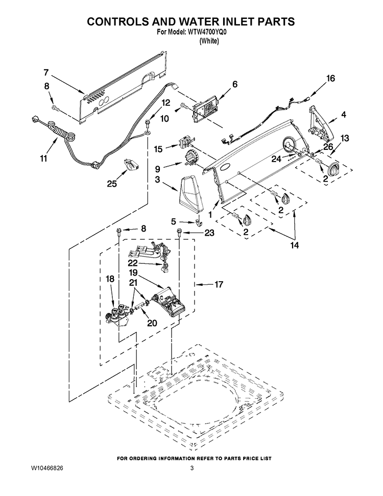 CONTROLS AND WATER INLET PARTS Diagram and Parts List for WTW4700YQ0  Whirlpool Washer