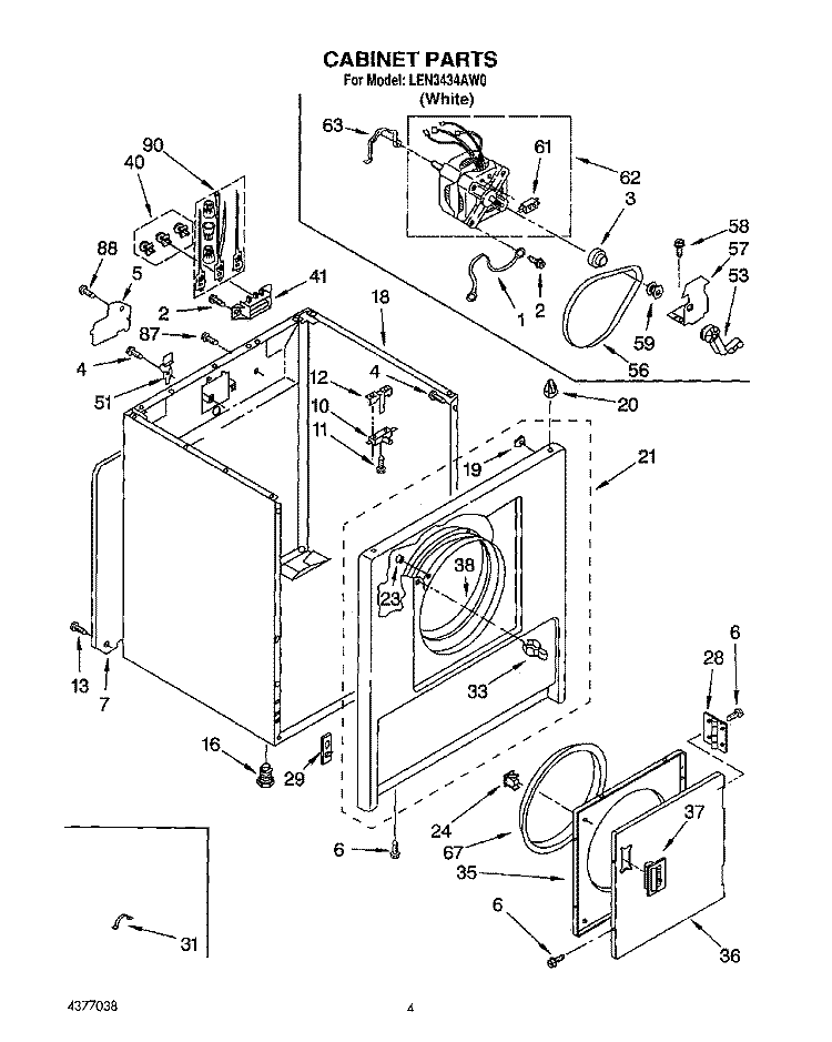 SECTION Diagram and Parts List for LEN3434AW0  Whirlpool Dryer