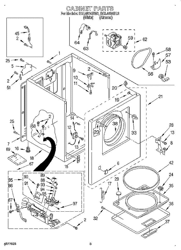 CABINET Diagram and Parts List for RGL4634BW3  Roper Dryer