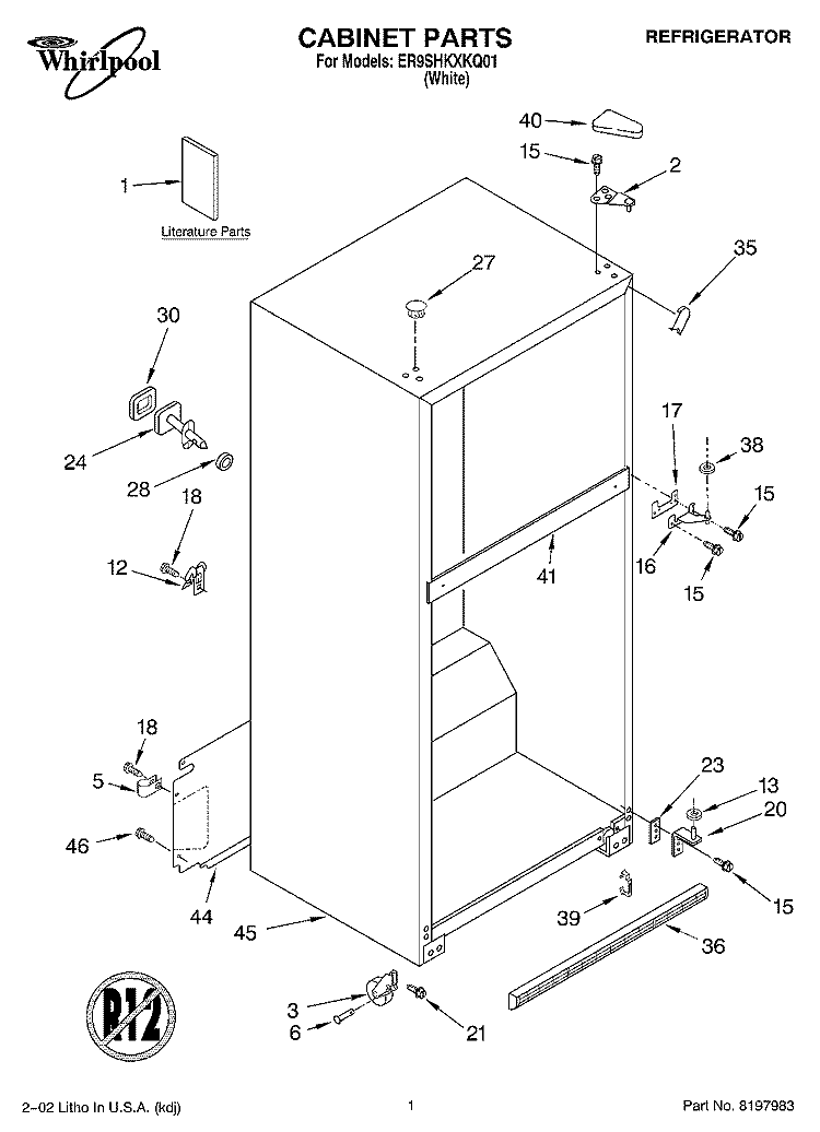 CABINET, LITERATURE Diagram and Parts List for ER9SHKXKQ01  Whirlpool Refrigerator