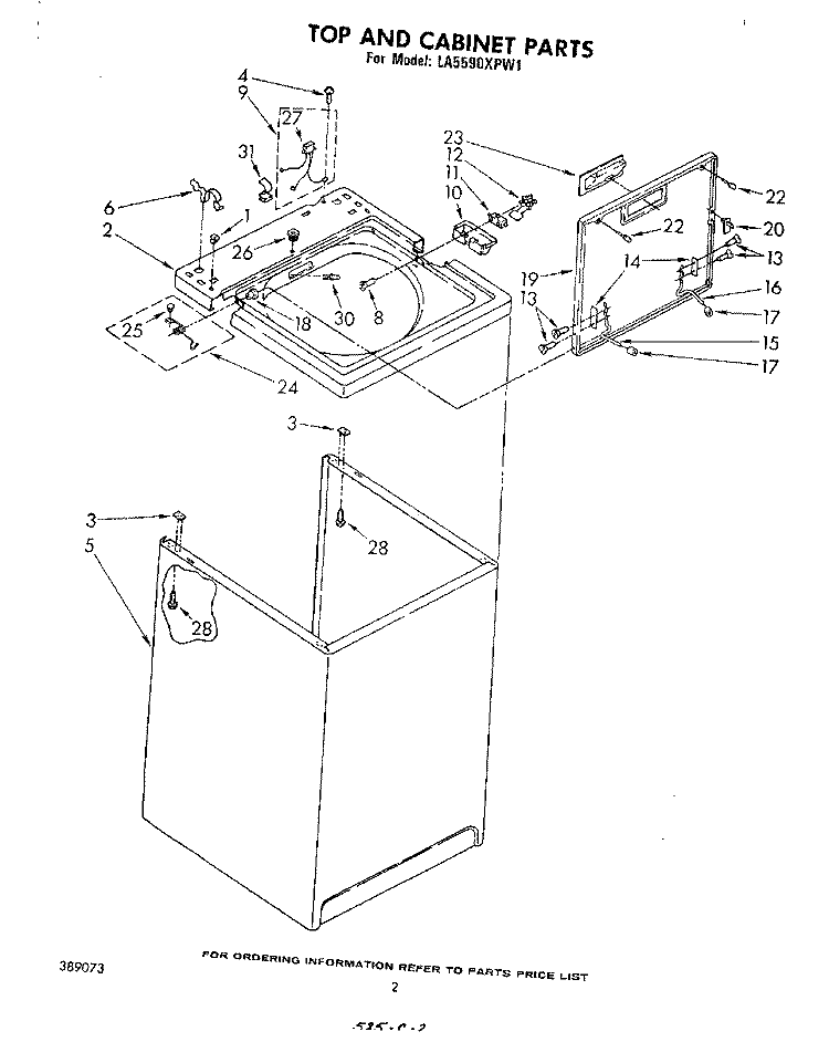 TOP AND CABINET , LITERATURE AND OPTIONAL Diagram and Parts List for LA5590XPW1  Whirlpool Washer