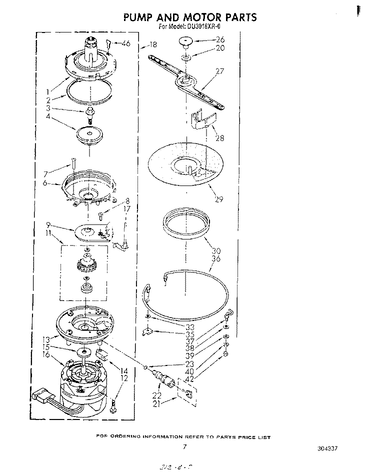 PUMP AND MOTOR Diagram and Parts List for DU3016XR0  Whirlpool Dishwasher