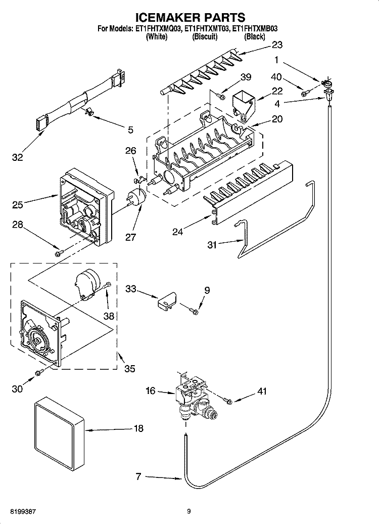 ICEMAKER PARTS Diagram and Parts List for ET1FHTXMB03  Whirlpool Refrigerator