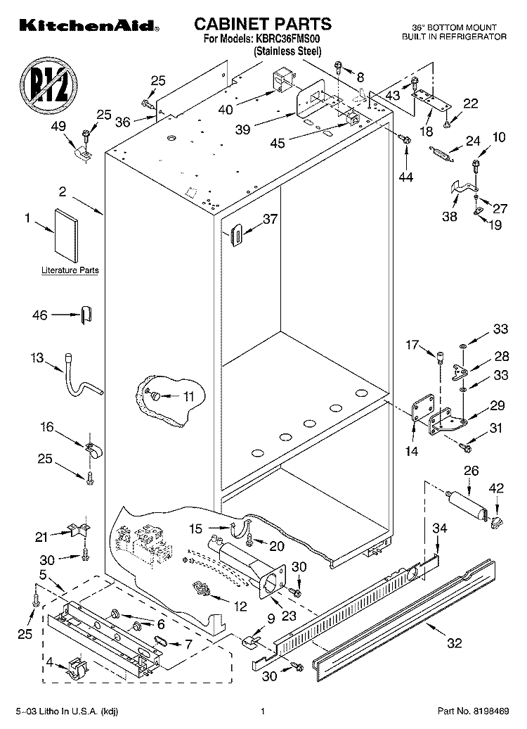 CABINET PARTS Diagram and Parts List for KBRC36FMS00  KitchenAid Refrigerator