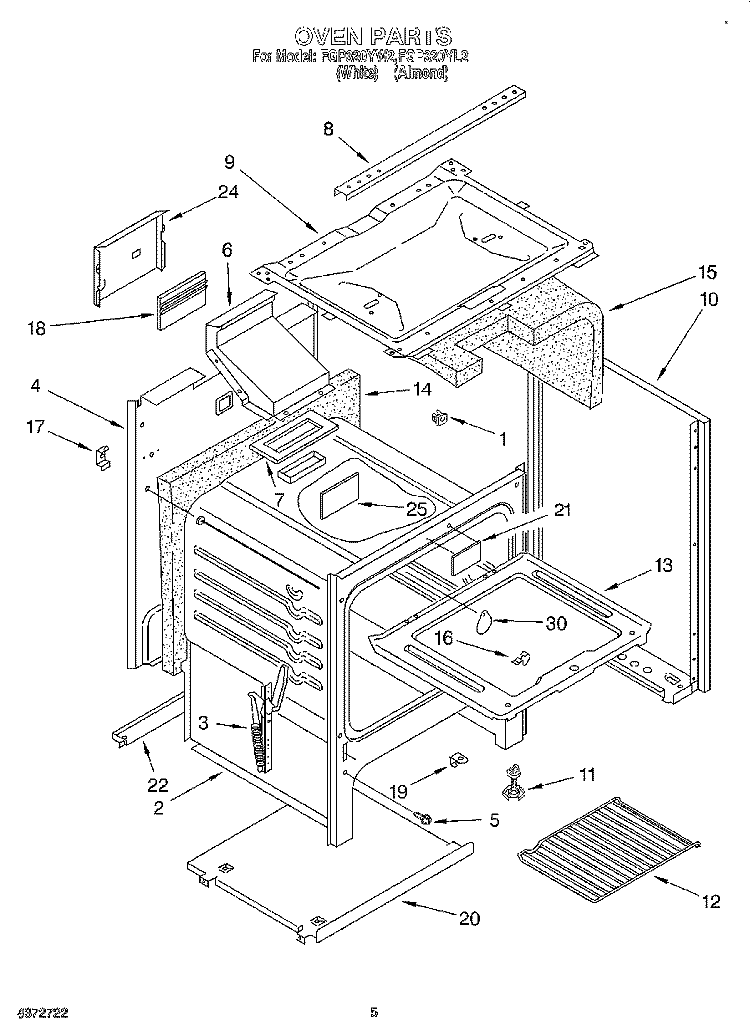 OVEN Diagram and Parts List for FGP320YW2  Roper Range