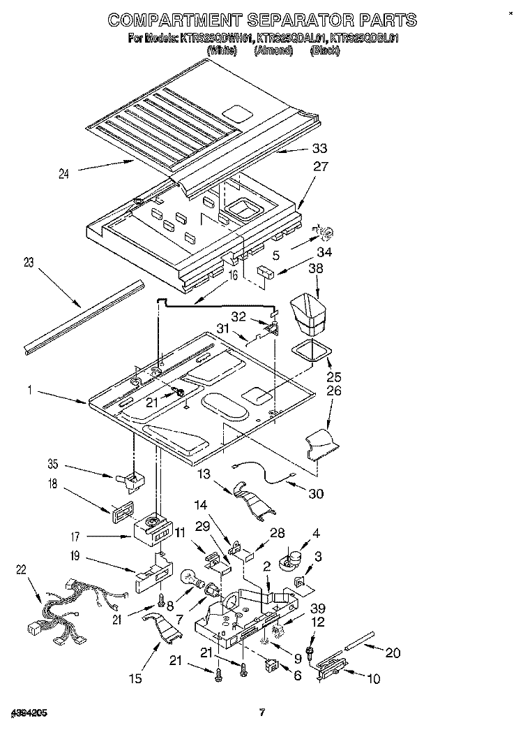 COMPARTMENT SEPARATOR Diagram and Parts List for KTRS25QDBL01  KitchenAid Refrigerator