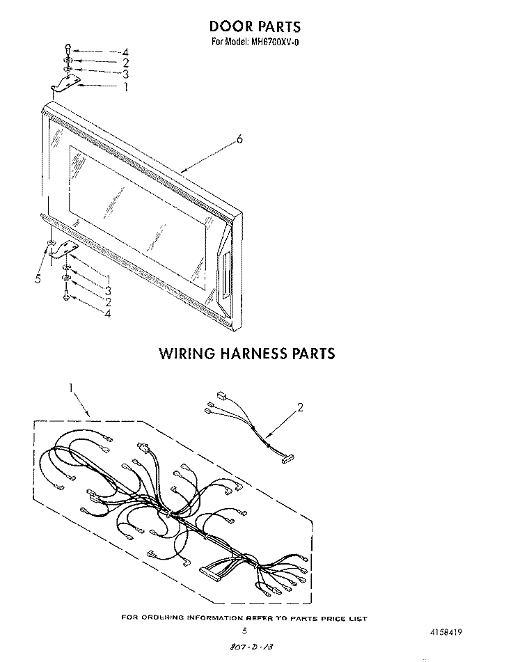 DOOR , WIRING HARNESS , LIT/OPTIONAL Diagram and Parts List for MH6700XV0  Whirlpool Microwave