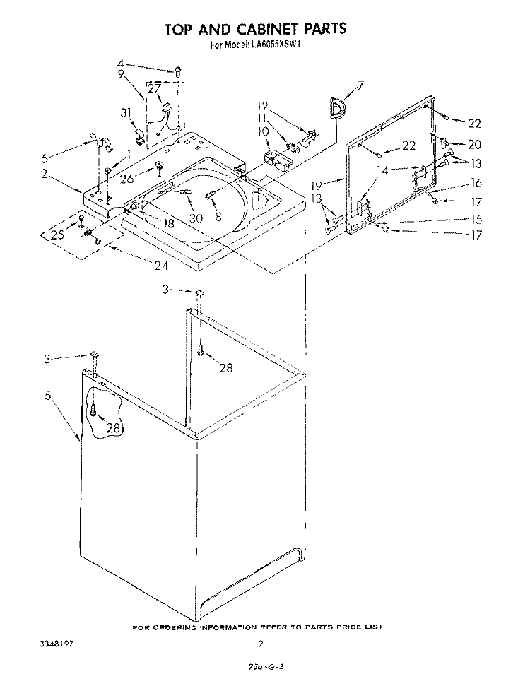 TOP AND CABINET , LITERATURE AND OPTIONAL Diagram and Parts List for LA6055XSW1  Whirlpool Washer