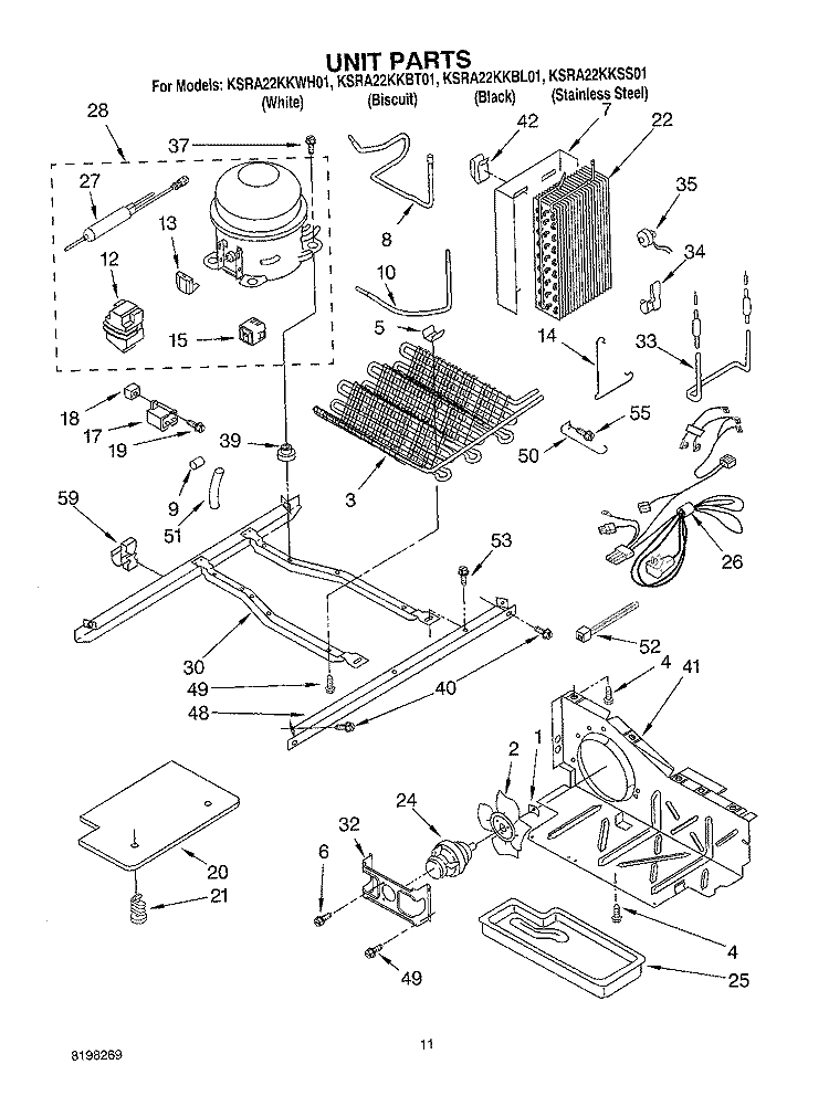 UNIT Diagram and Parts List for KSRA22KKWH01  KitchenAid Refrigerator