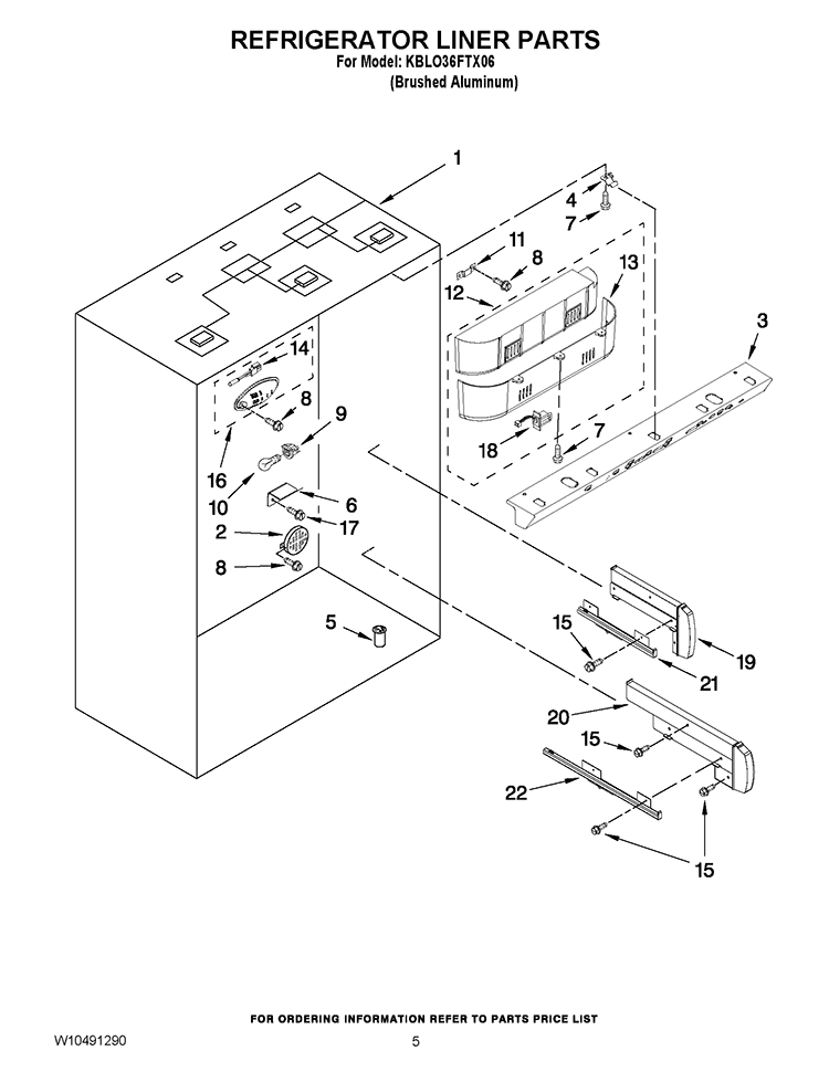 REFRIGERATOR LINER PARTS Diagram and Parts List for KBLO36FTX06  KitchenAid Refrigerator