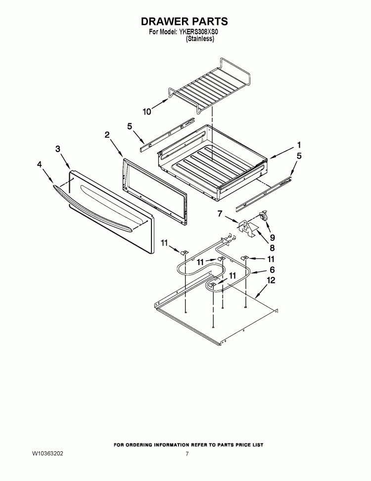 DRAWER PARTS Diagram and Parts List for YKERS308XS0  KitchenAid Range