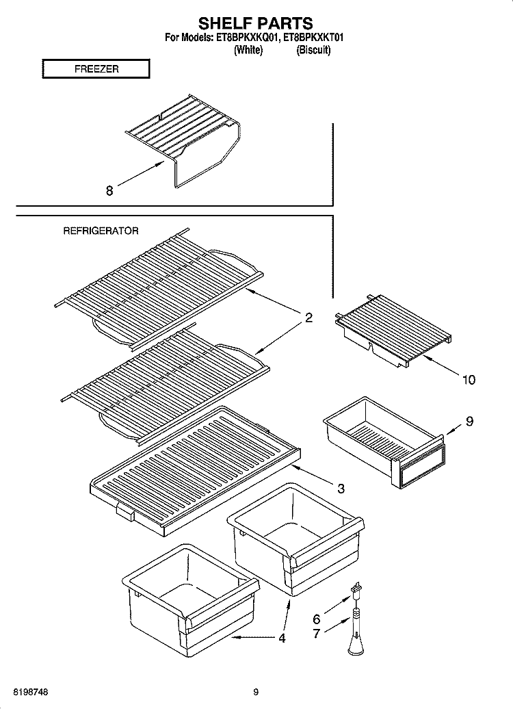 SHELF PARTS, OPTIONAL PARTS Diagram and Parts List for ET8BPKXKT01  Whirlpool Refrigerator