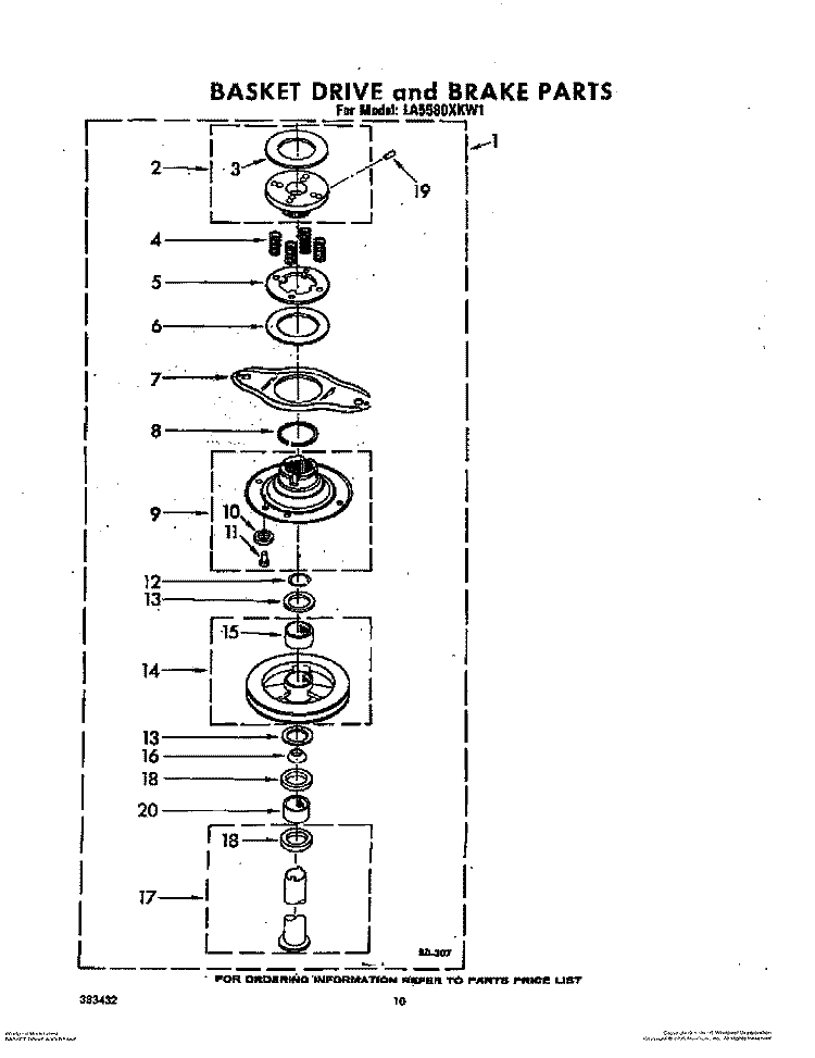 BASKET DRIVE AND BRAKE Diagram and Parts List for LA5580XKW1  Whirlpool Washer