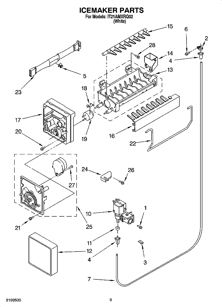ICEMAKER PARTS Diagram and Parts List for IT21AMXRQ02  Inglis Refrigerator
