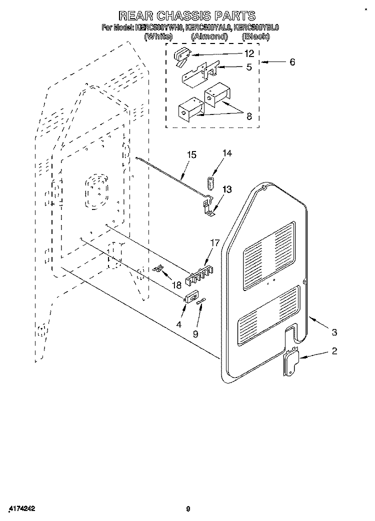 REAR CHASSIS, OPTIONAL Diagram and Parts List for KERC500YBL0  KitchenAid Range