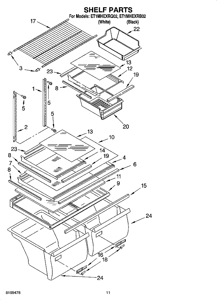 SHELF PARTS, OPTIONAL PARTS Diagram and Parts List for ET1MHEXRB02  Whirlpool Refrigerator