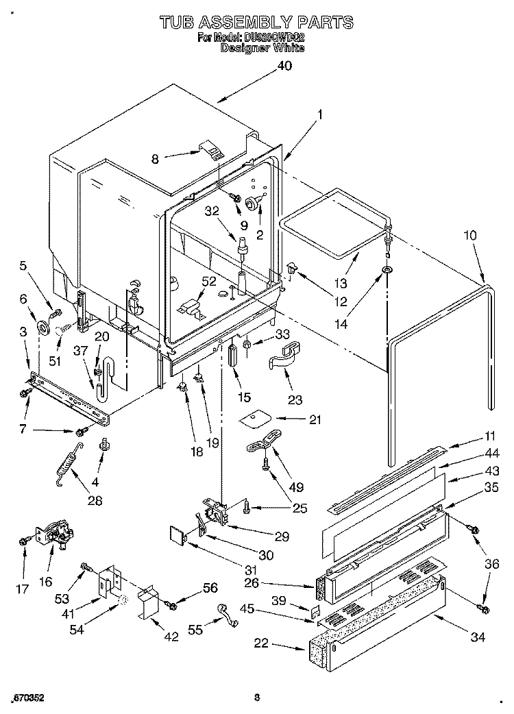 TUB ASSEMBLY Diagram and Parts List for DU920QWDQ2  Whirlpool Dishwasher
