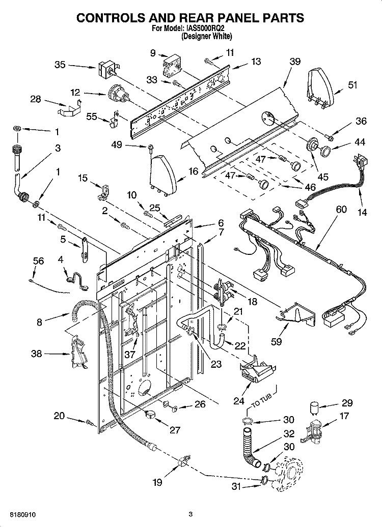 CONTROLS AND REAR PANEL PARTS Diagram and Parts List for IAS5000RQ2  Inglis Washer