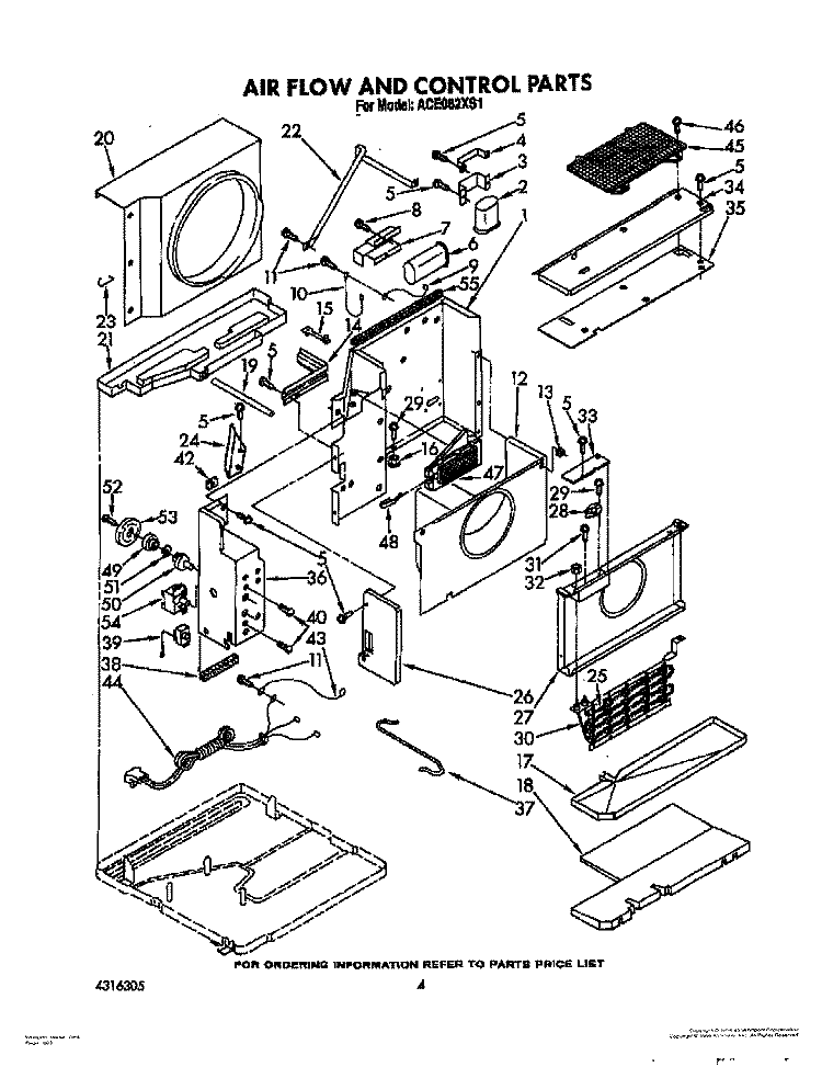 AIR FLOW AND CONTROL Diagram and Parts List for ACE082XS1  Whirlpool Air Conditioner