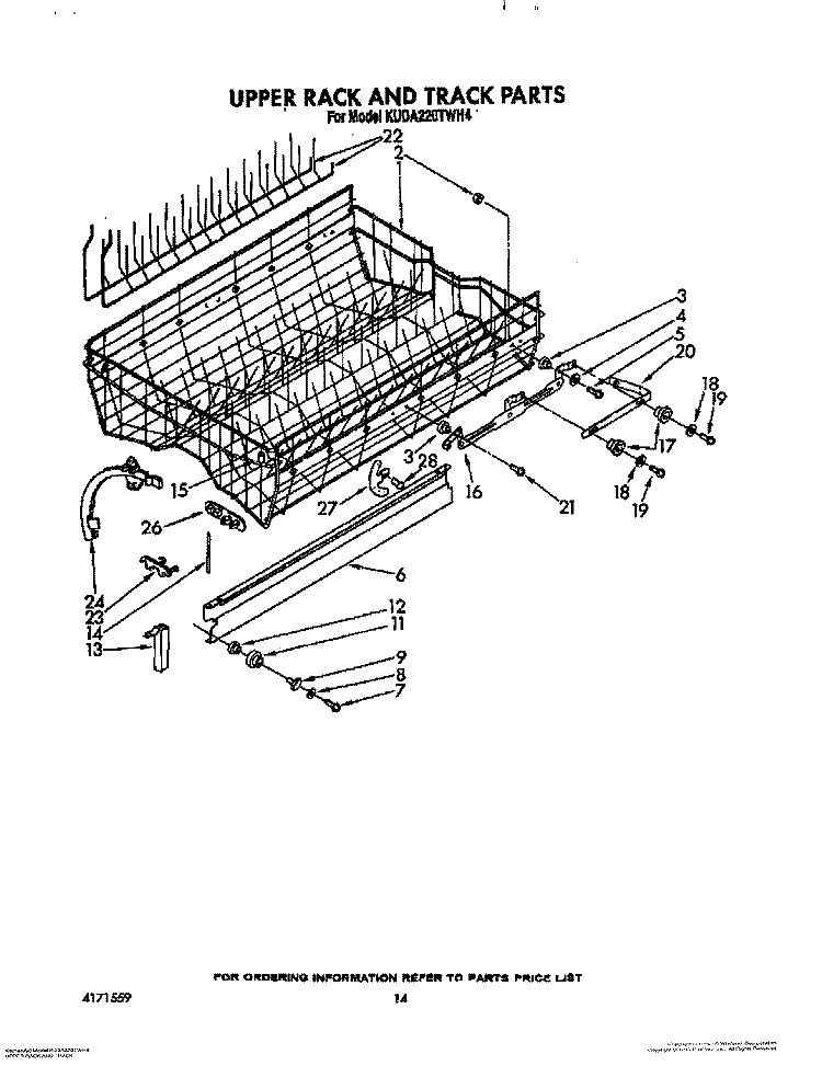 UPPER RACK AND TRACK Diagram and Parts List for KUDA220TWH4  KitchenAid Dishwasher