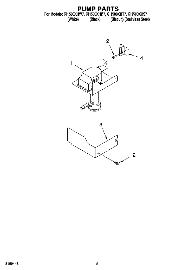 PUMP PARTS Diagram and Parts List for GI1500XHB7  Whirlpool Ice Maker