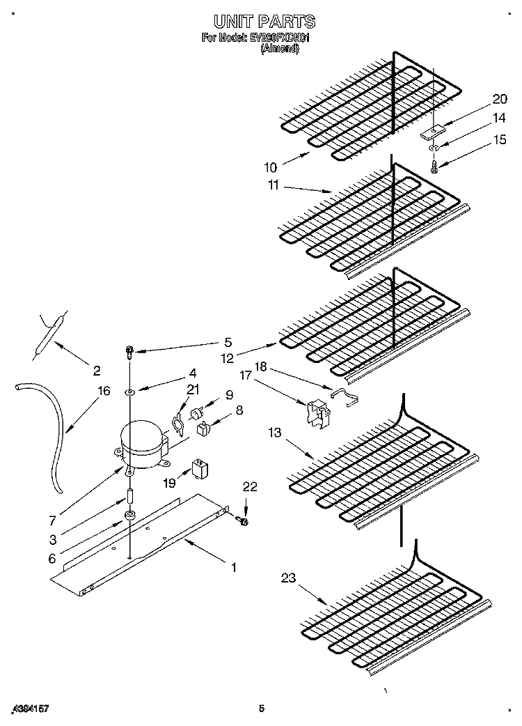UNIT Diagram and Parts List for EV200FXDN01  Whirlpool Freezer