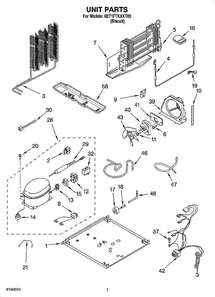 UNIT PARTS Diagram and Parts List for 8ET1FTKXKT05  Whirlpool Refrigerator