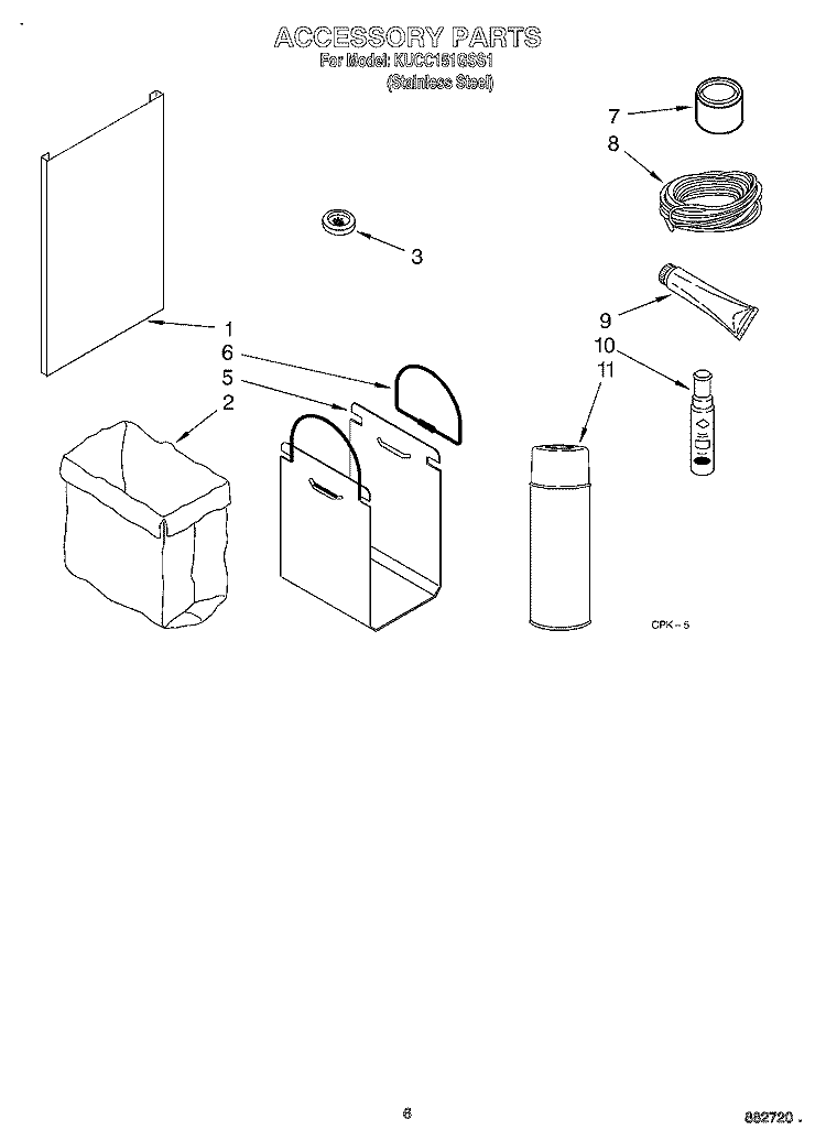 ACCESSORY Diagram and Parts List for KUCC151GSS1  KitchenAid Trash Compactor