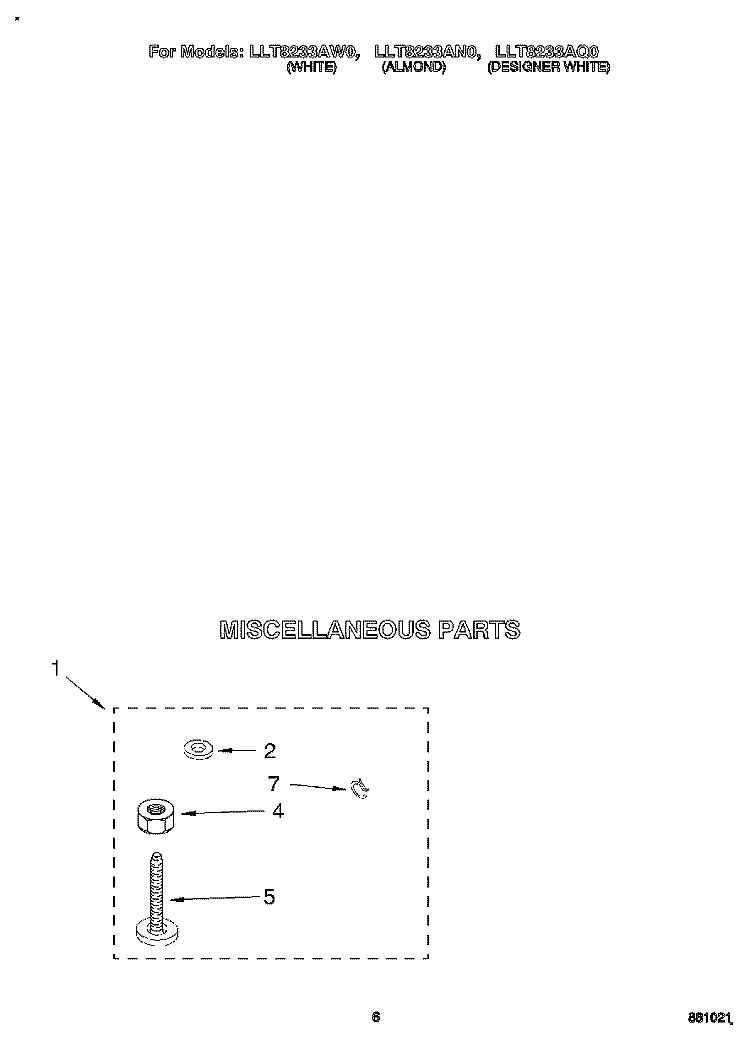 MISCELLANEOUS Diagram and Parts List for LLT8233AN0  Whirlpool Washer