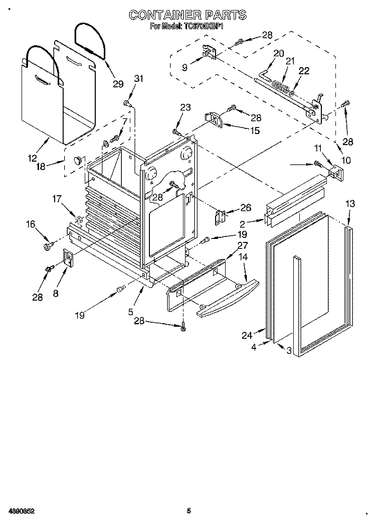 CONTAINER Diagram and Parts List for TC8700XBP1  Whirlpool Trash Compactor