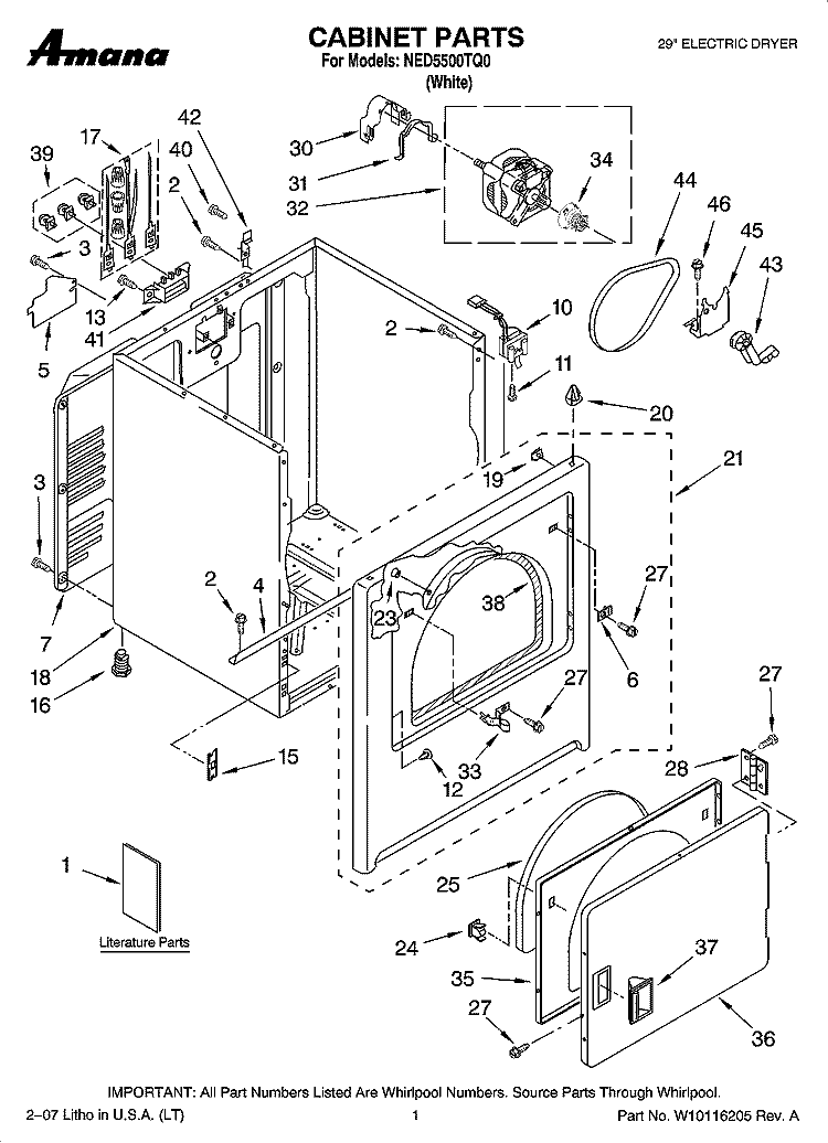 CABINET PARTS Diagram and Parts List for NED5500TQ0  Amana Dryer