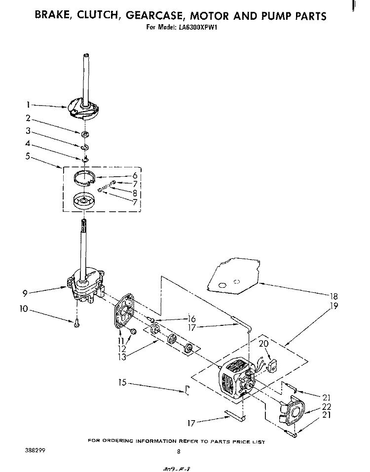 BRAKE, CLUTCH, GEARCASE, MOTOR AND PUMP Diagram and Parts List for LA6300XPW1  Whirlpool Washer