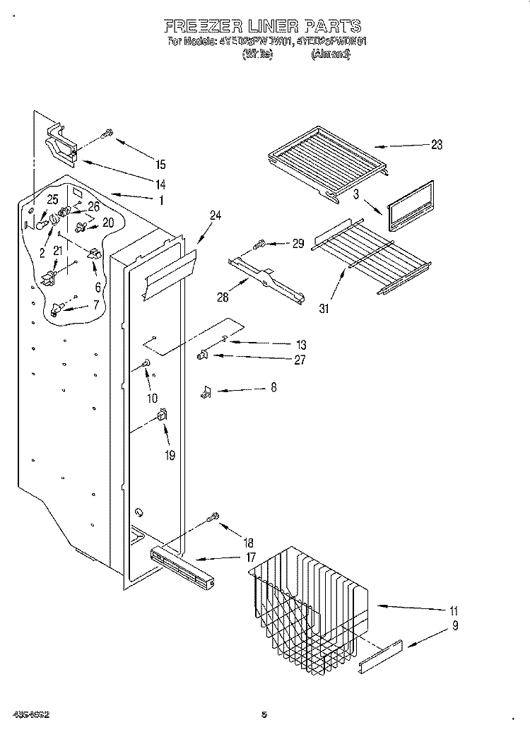 FREEZER LINER Diagram and Parts List for 4YED25PWDW01  Whirlpool Refrigerator