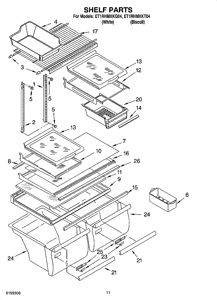SHELF PARTS, OPTIONAL PARTS Diagram and Parts List for ET1RHMXKQ04  Whirlpool Refrigerator