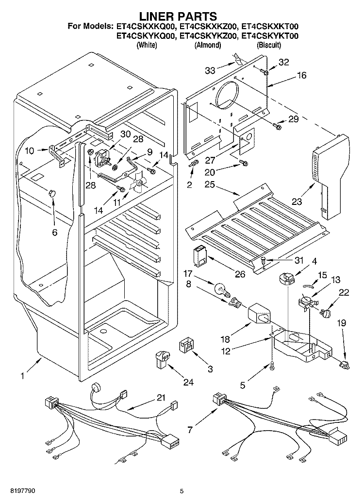LINER Diagram and Parts List for ET4CSKYKZ00  Whirlpool Refrigerator