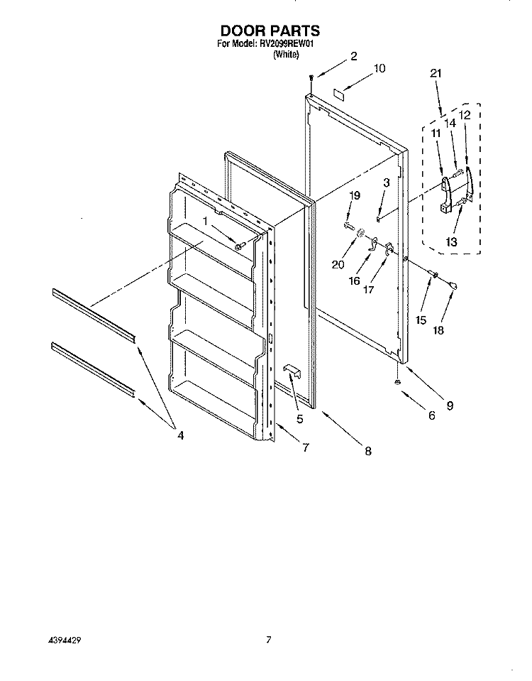 DOOR Diagram and Parts List for RV2099REW01  Roper Freezer