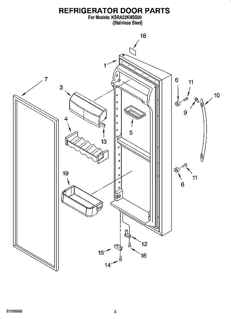 REFRIGERATOR DOOR PARTS Diagram and Parts List for KSRA22KNSS00  KitchenAid Refrigerator
