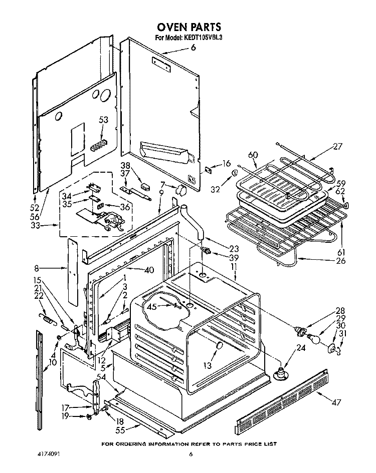 OVEN, LIT/OPTIONAL Diagram and Parts List for KEDT105VBL3  KitchenAid Range