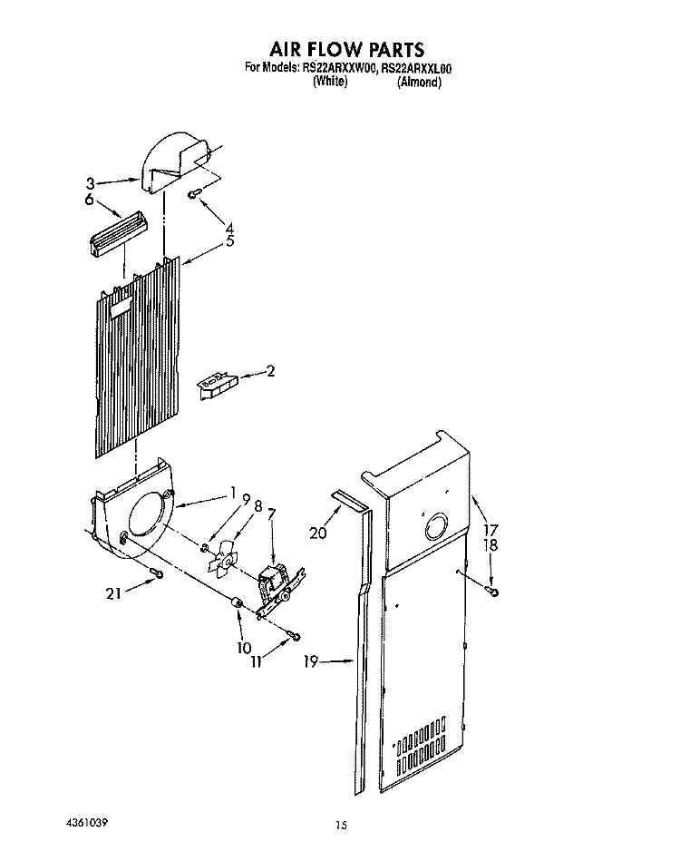 AIR FLOW Diagram and Parts List for RS22ARXXW00  Roper Refrigerator