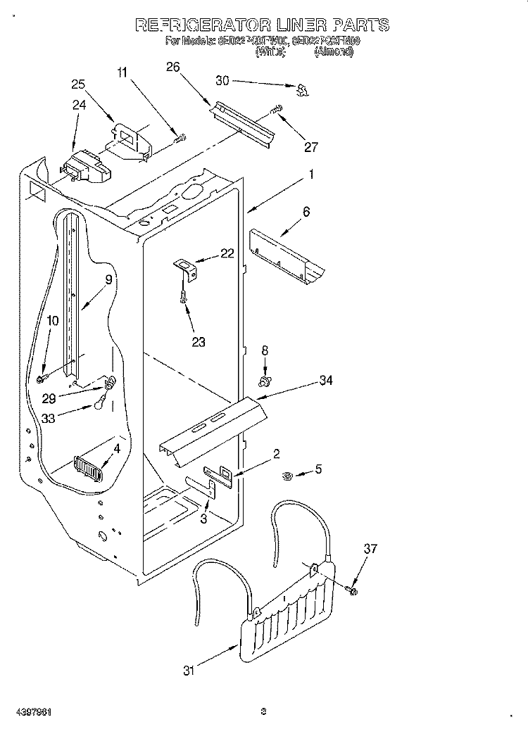 REFRIGERATOR LINER Diagram and Parts List for 8ED22PQXFN00  Whirlpool Refrigerator