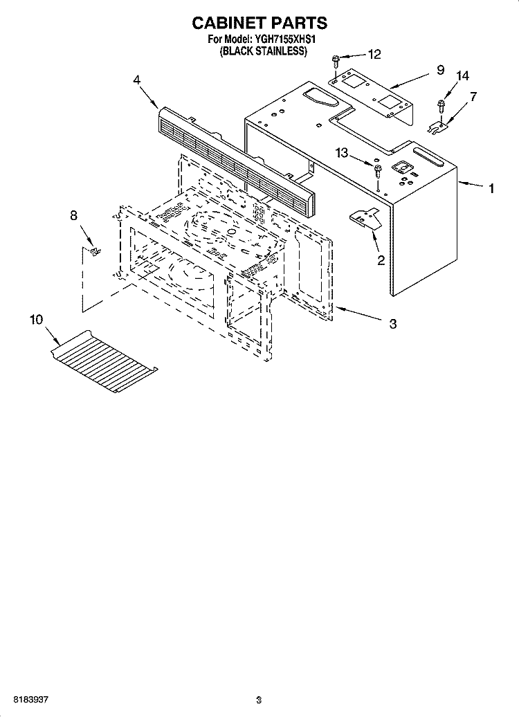 CABINET PARTS Diagram and Parts List for YGH7155XHS1  Whirlpool Microwave