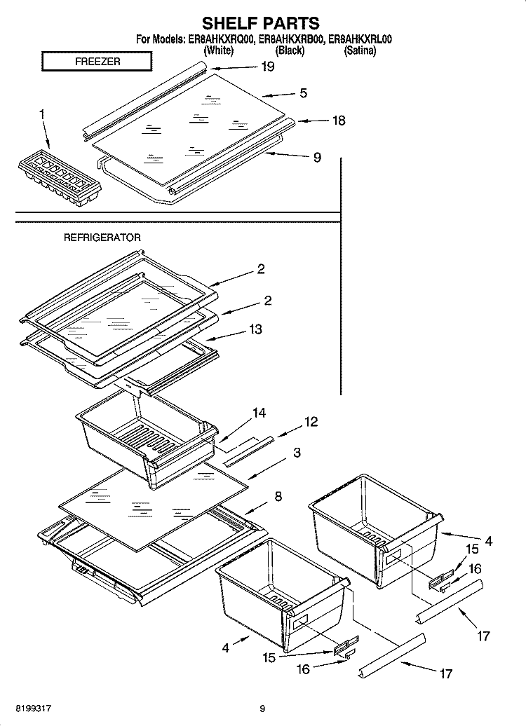 SHELF PARTS, OPTIONAL PARTS Diagram and Parts List for ER8AHKXRL00  Whirlpool Refrigerator
