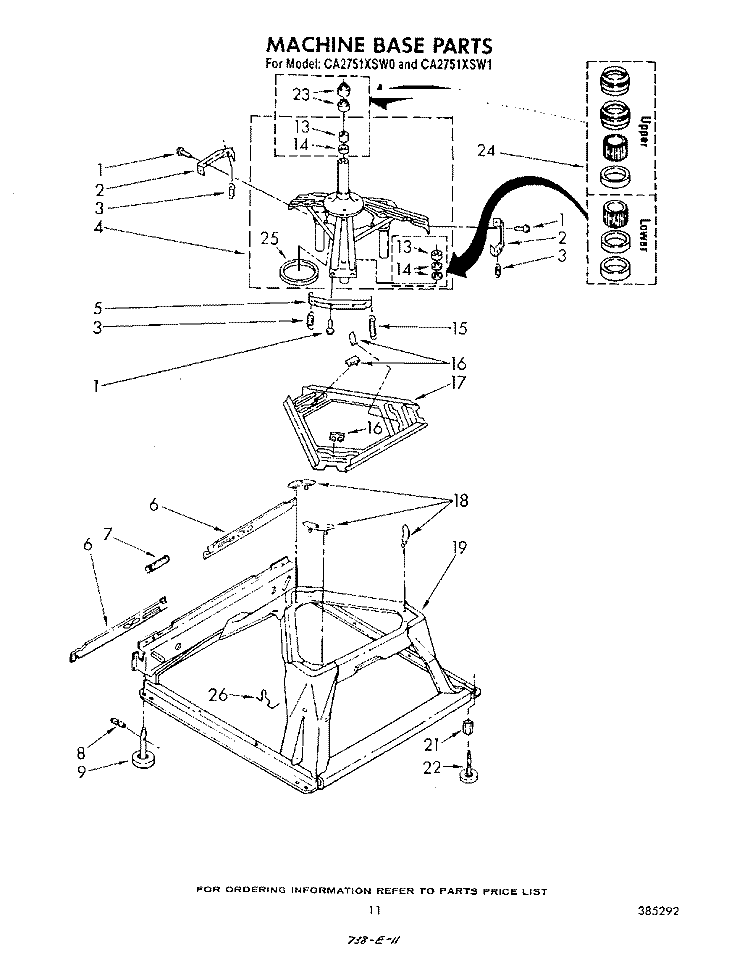 MACHINE BASE Diagram and Parts List for CA2751XSW0  Whirlpool Washer
