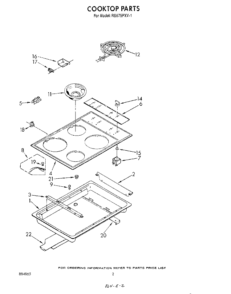 COOKTOP Diagram and Parts List for RS675PXV1  Whirlpool Range