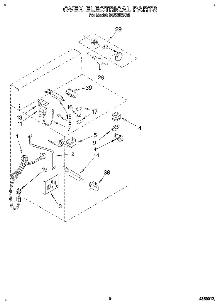 OVEN ELECTRICAL, LITERATURE Diagram and Parts List for SGS395XX2  Roper Range