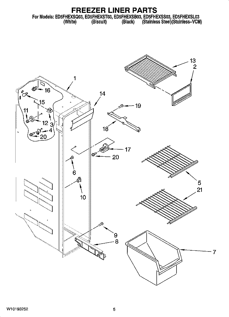 FREEZER LINER PARTS Diagram and Parts List for ED5FHEXSB03  Whirlpool Refrigerator