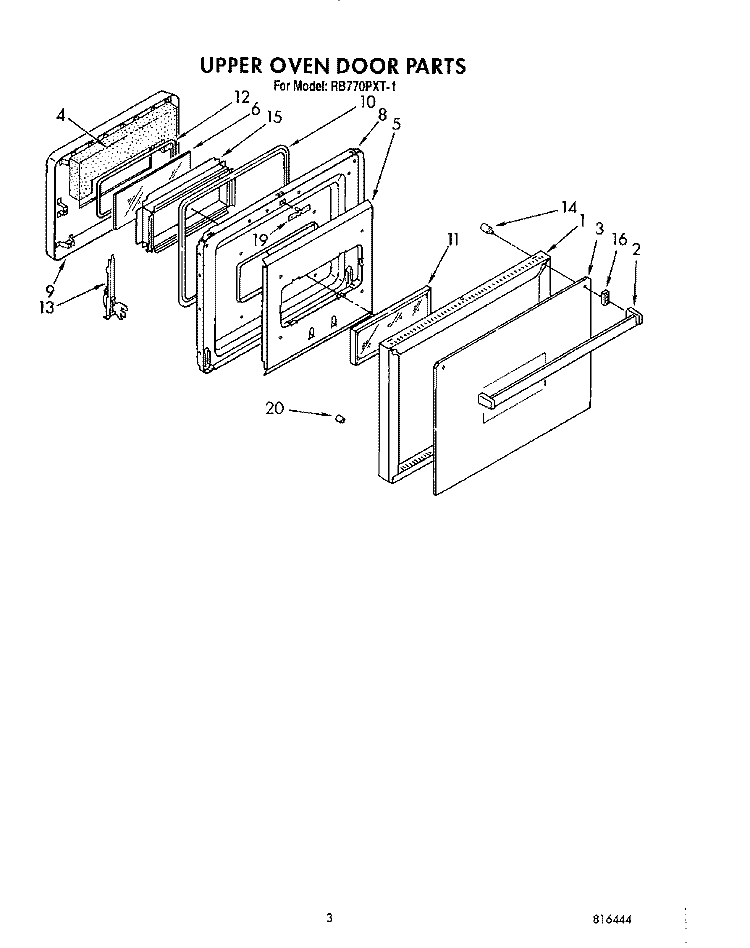 UPPER OVEN DOOR Diagram and Parts List for RB770PXT1  Whirlpool Range